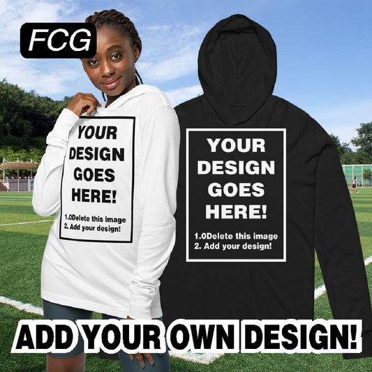 "Style and Comfort Combined: Customize Your Own Unisex Hooded Long Sleeve T-Shirt at FastCustomGear.com for Personalized Fashion and Warmth."
