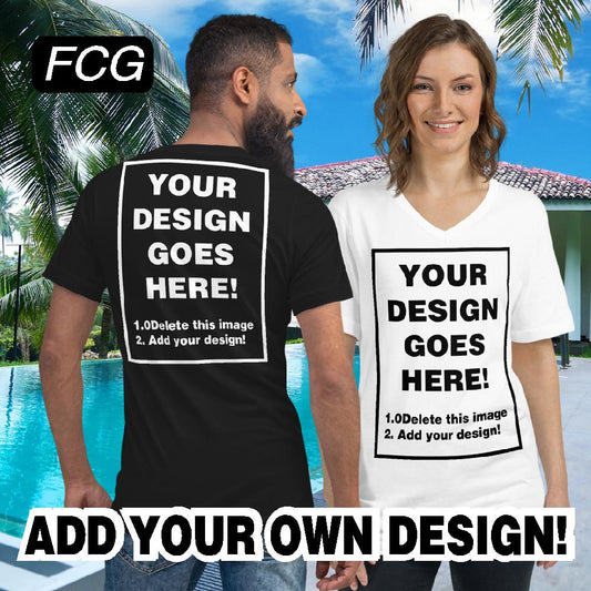 "Unleash Your Creativity: Customize Your Own Unisex Short Sleeve V-Neck T-Shirt at FastCustomGear.com for Personalized Style."