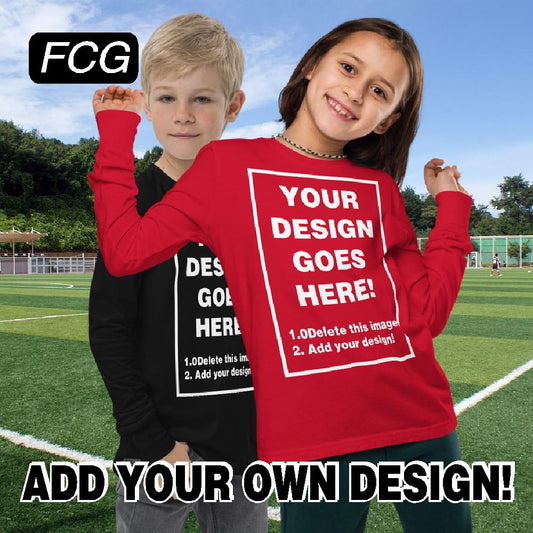 "Custom Style for Young Trendsetters: Design Your Own Youth Long Sleeve T-Shirt at FastCustomGear.com for Personalized Fashion and Comfort."