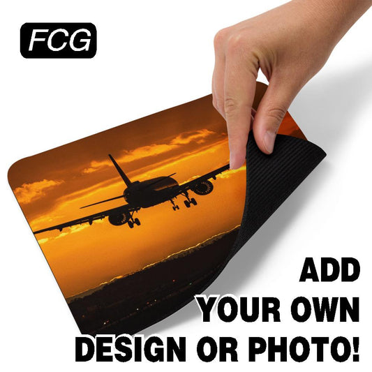 "Design Your Workspace: Customize Your Own Mouse Pad on FastCustomGear.com for Personalized Comfort and Precision. Image showcases the rubber back for stability."
