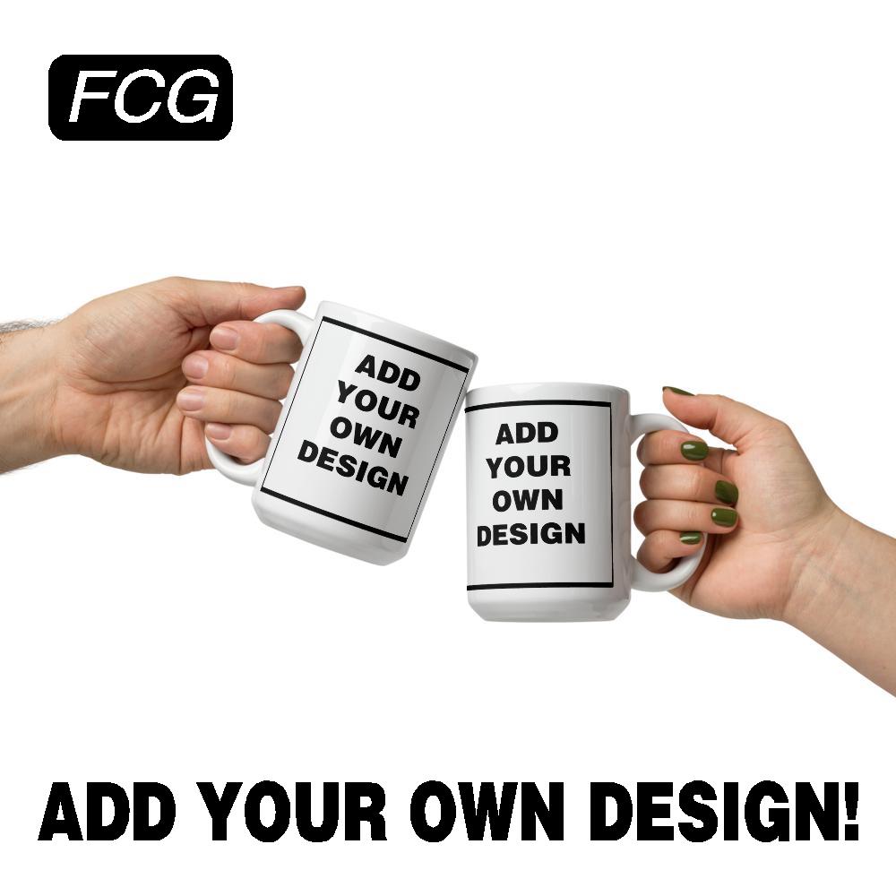 "Versatile Personalization: Both Sides of a 15 oz Coffee Mug Available for Custom Design at FastCustomGear.com."
