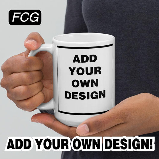 "Start Your Day Your Way: Customizable 15 oz Coffee Mug on FastCustomGear.com. Close-up View for Perfect Personalization."